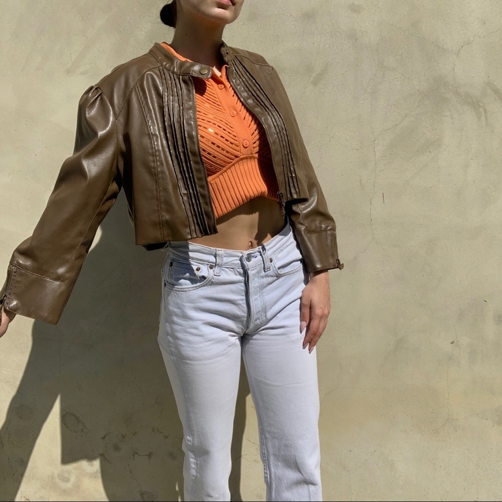 Faux Leather Cropped Jacket